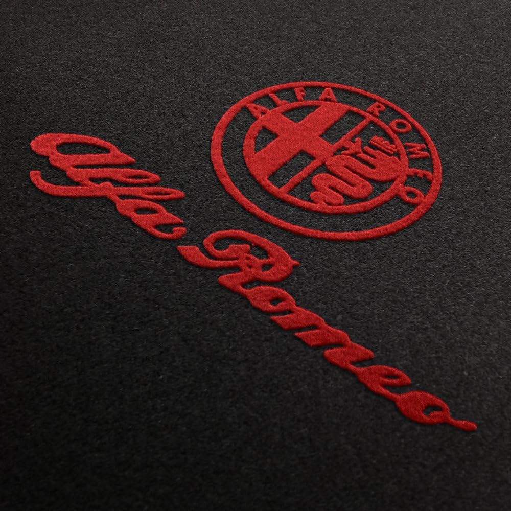 Velours Fußmatten Logo+Schrift in rot für Alfa Romeo Spider 5 + GTV Typ 916 1994-2004 4-teilig