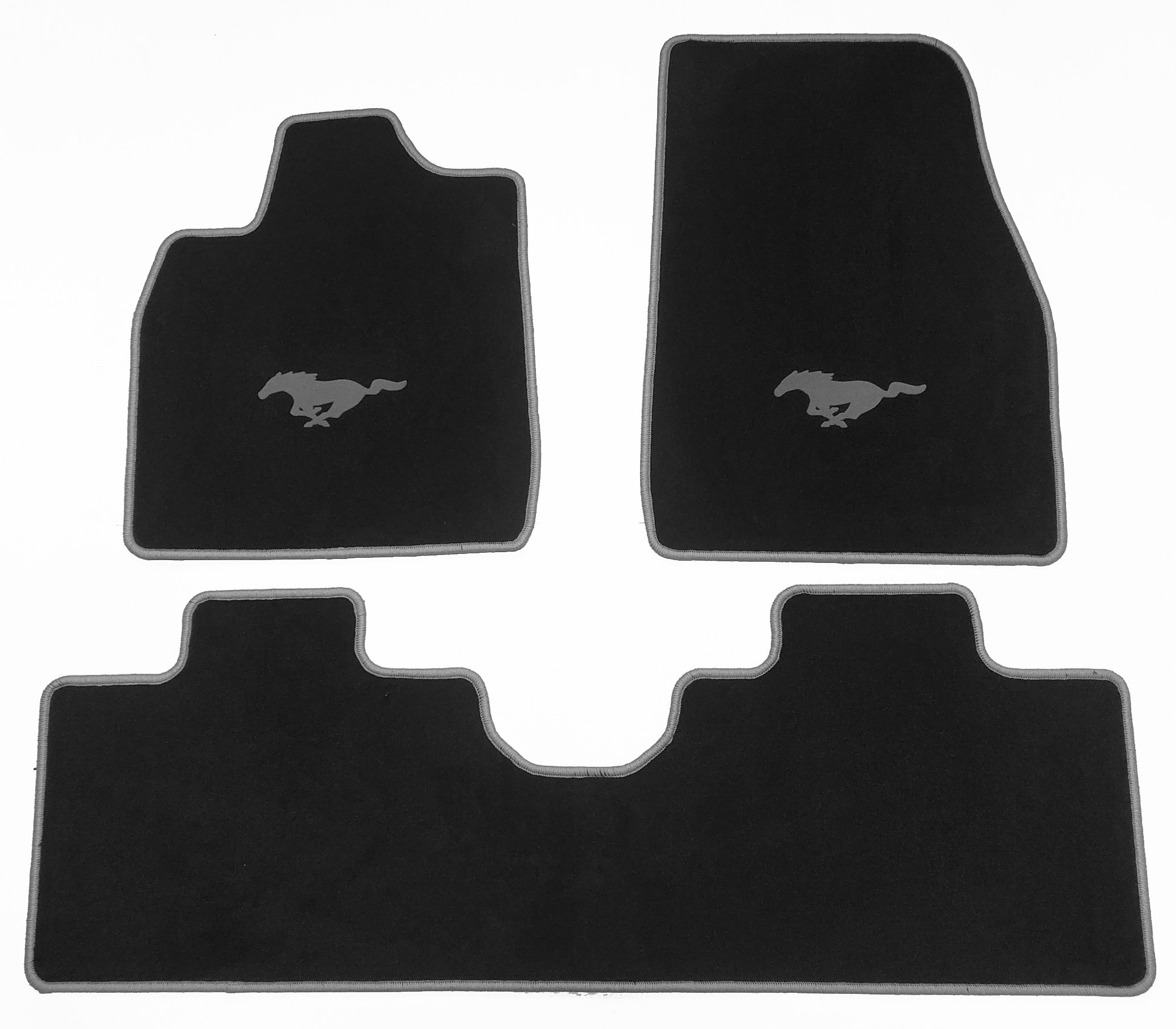 Velours Fußmatten für Ford Mustang Mach E ab 2020- mit Druck Pony in silbergrau